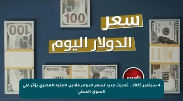 4 سبتمبر 2025.. تحديث جديد لسعر الدولار مقابل الجنيه المصري يؤثر على السوق المحلي